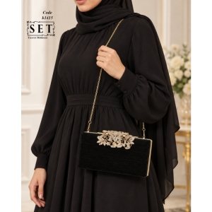 کیف مجلسی زنانه رنگ مشکی طرح گل کد 1415 برند SET