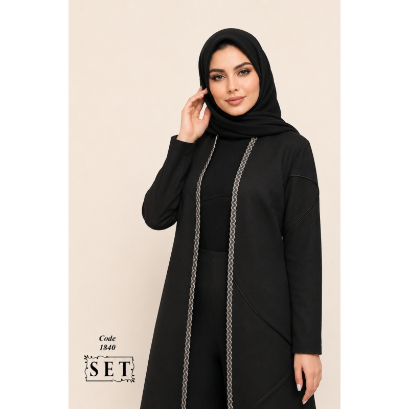 مانتو کرپ مجلسی مدل کیانا رنگ مشکی کد 1840 برند SET