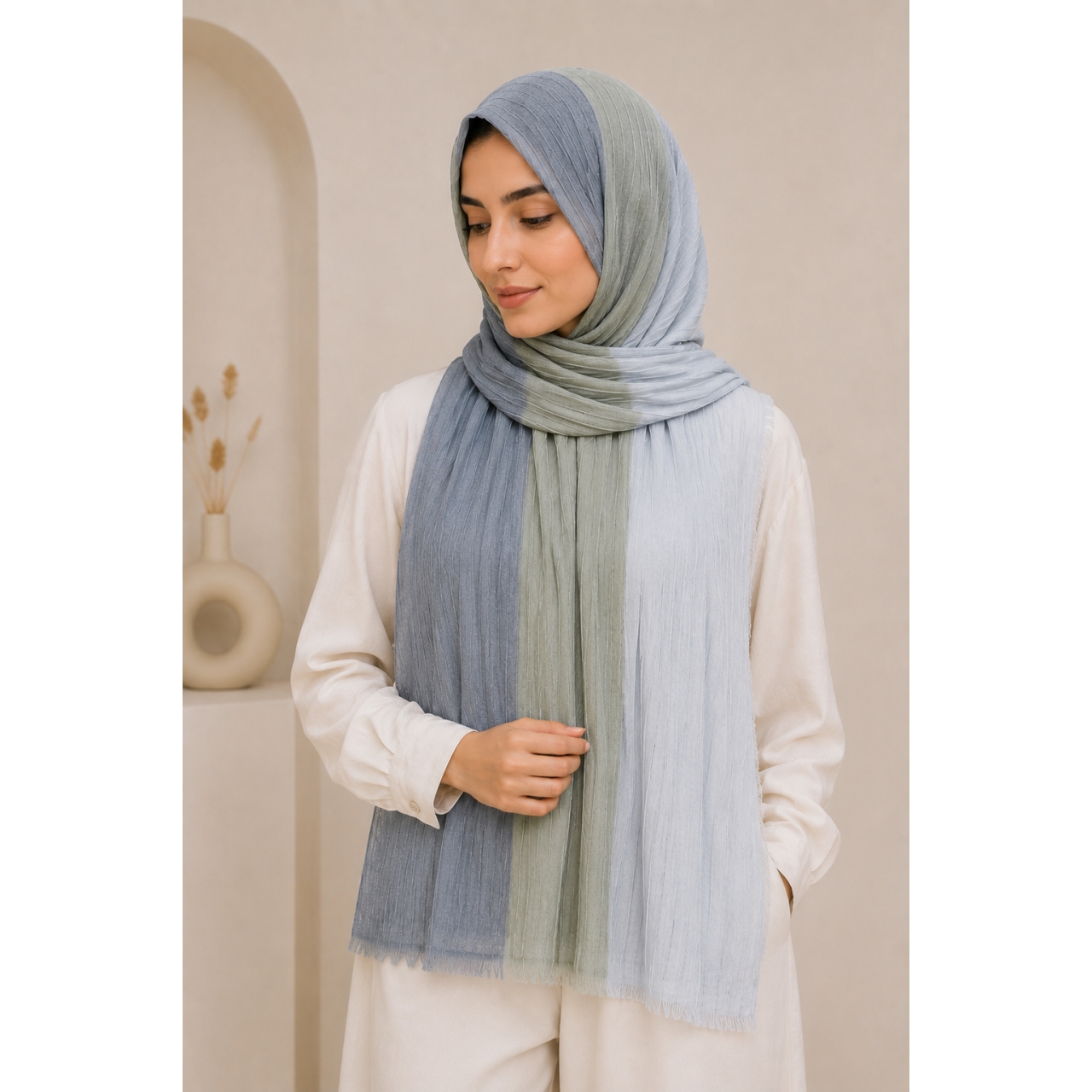 شال کنفی آبرنگی رنگ فیلی سدری دودی