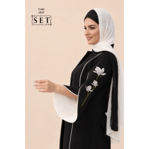مانتو مجلسی کرپ مدل لوتوس رنگ سفید کد 1835 برند SET