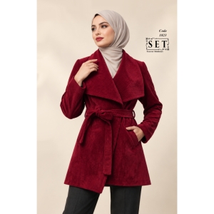 پالتو مخمل مدل لارا رنگ قرمز کلاسیک کد 1823 برند SET