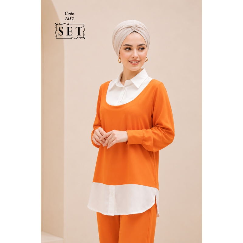ست غیررسمی مدل سامانتا رنگ آجری روشن کد 1852 برند SET