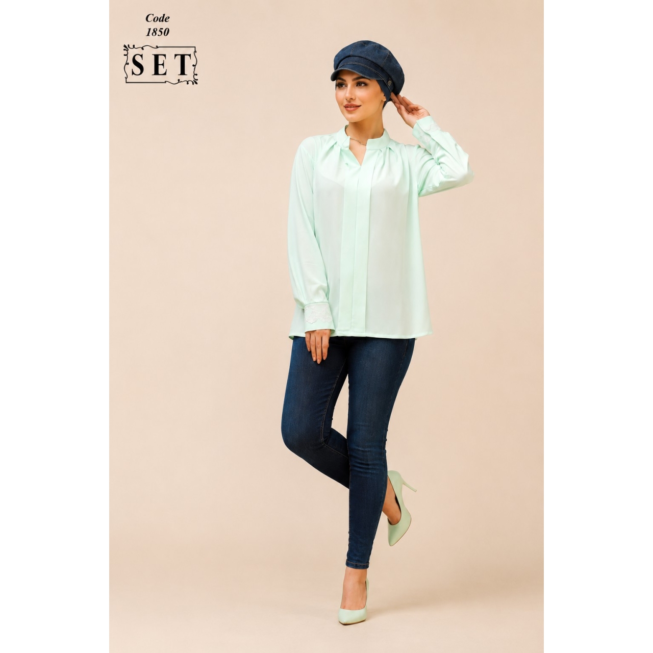 شومیز مدل طراوت رنگ تیفانی کد 1850 برند SET