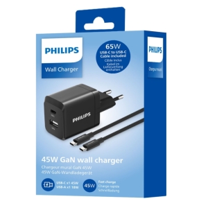 شارژر دیواری 45 وات 2 پورت فیلیپس مدل DLP5321 به همراه کابل USB-C