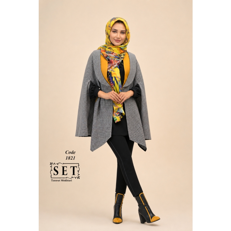 پالتو پانچ مدل رژینا رنگ خردلی کد 1821 برند SET