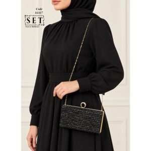 کیف مجلسی زنانه رنگ مشکی انگشتری لمه کد 1417 برند SET