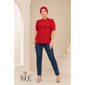 شومیز مدل زمرد رنگ قرمز لاکی کد 1824 برند SET