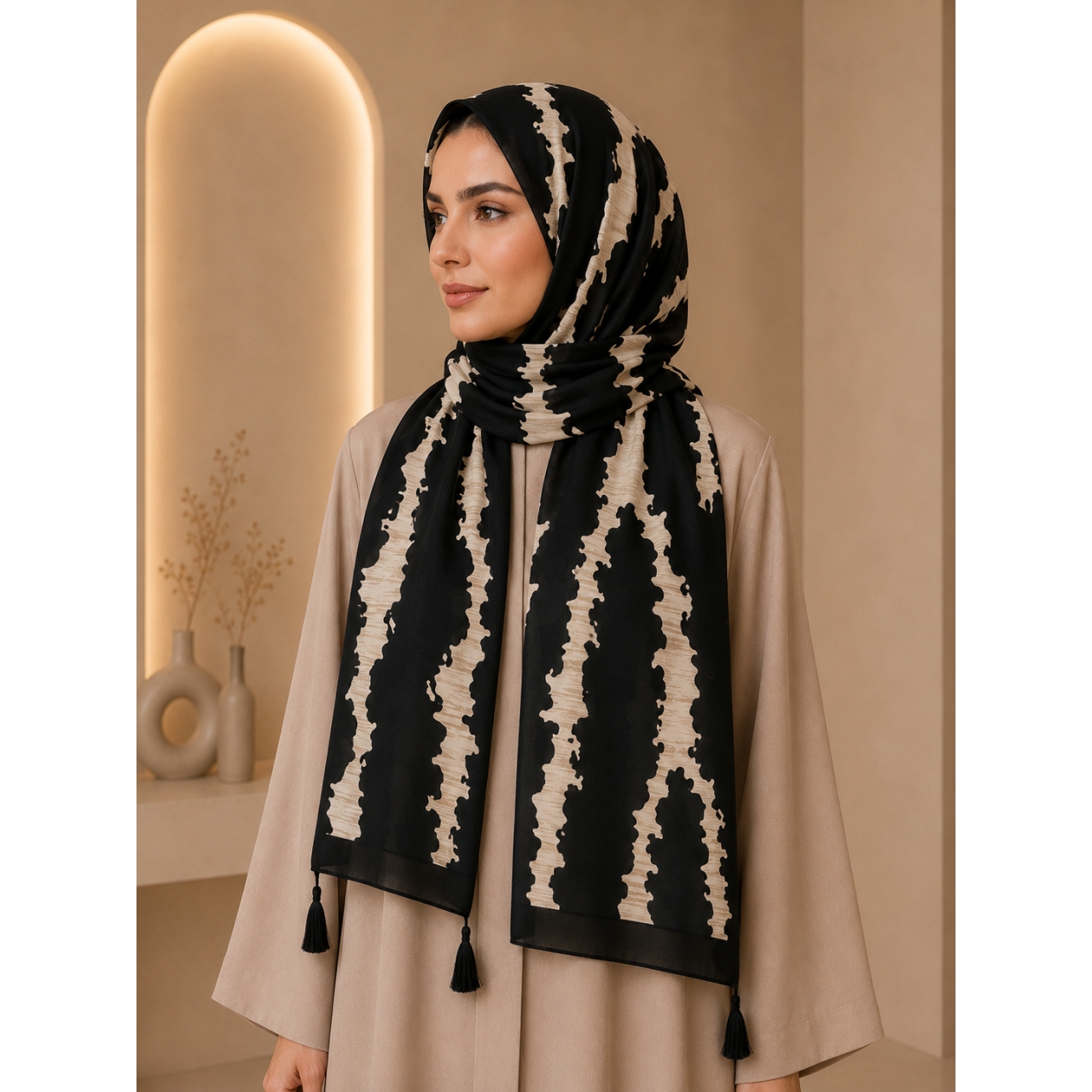 شال روزمره طرح رعد رنگ مشکی