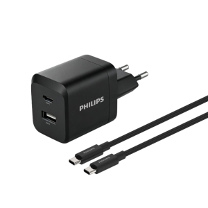 شارژر دیواری 45 وات 2 پورت فیلیپس مدل DLP5321 به همراه کابل USB-C