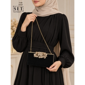 کیف مجلسی زنانه رنگ مشکی طرح گل کد 1415 برند SET