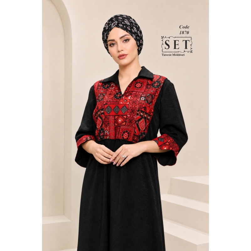 کفتان سوزندوزی مدل ماریا رنگ مشکی کد 1870برند SET