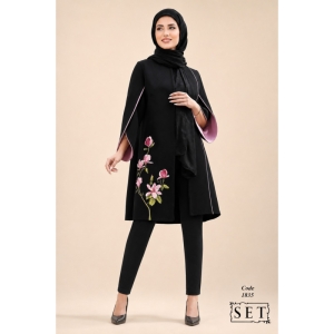 مانتو مجلسی کرپ مدل لوتوس رنگ کالباسی کد 1835 برند SET