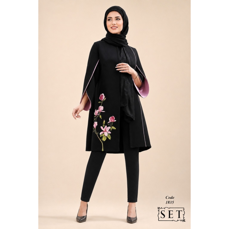 مانتو مجلسی کرپ مدل لوتوس رنگ کالباسی کد 1835 برند SET