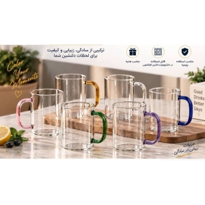 لیوان پیرکس دسته رنگی مجموعه شش عددی