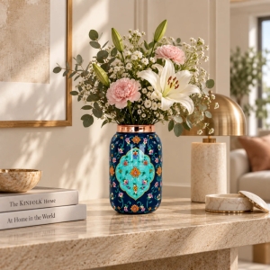 گلدان استوانه‌ای متوسط مس و پرداز آقاجانی