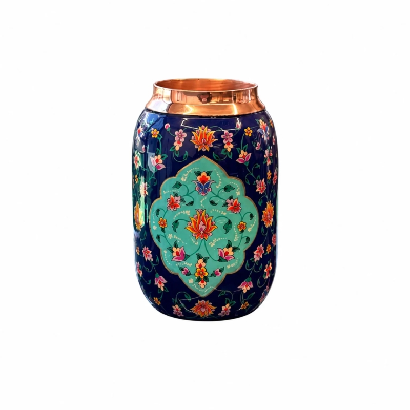 گلدان استوانه ای کوچک مس و پرداز آقاجانی