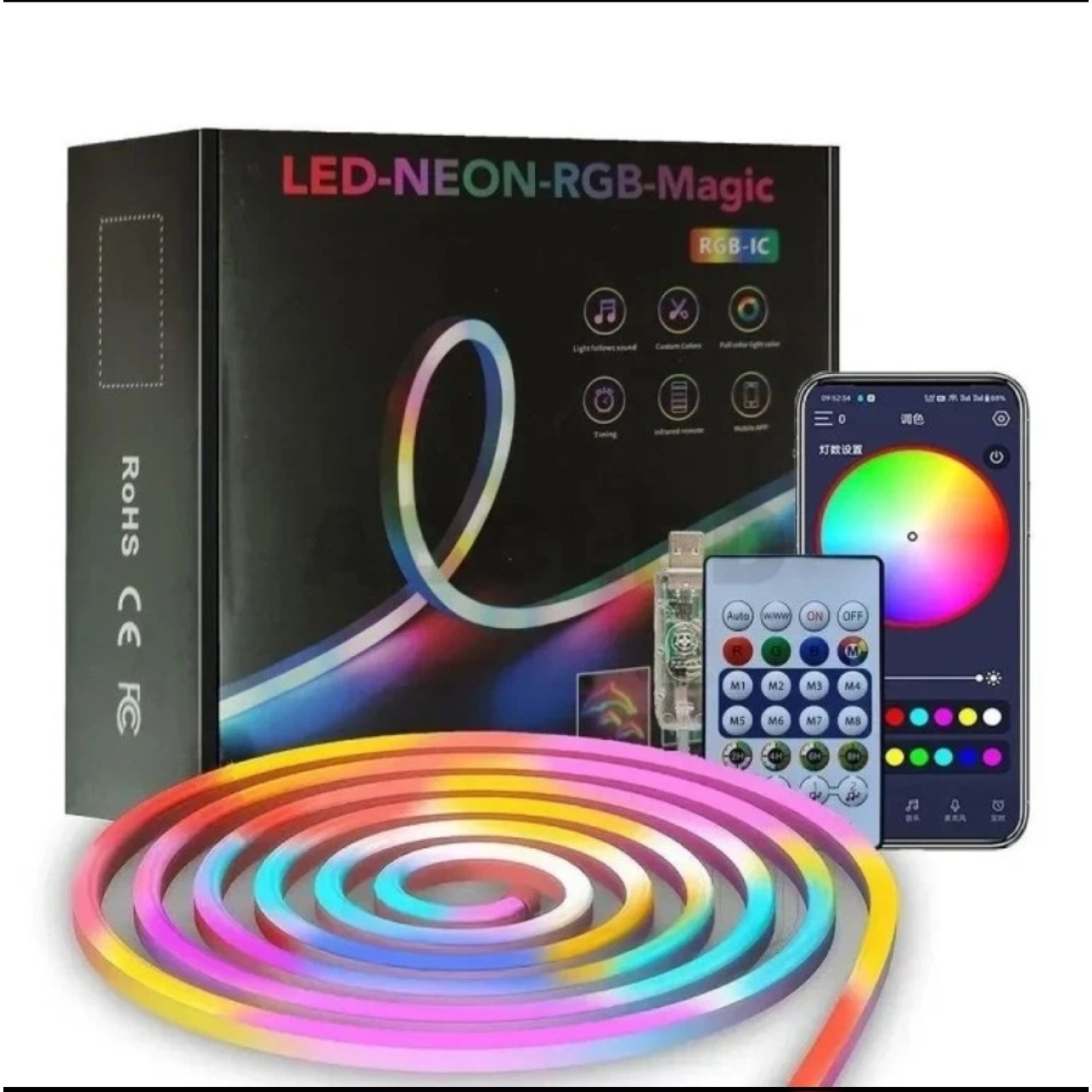 ریسه نئون فلکسی مدل LED-NEON-RGB-IC برنامه پذیر 5 متری هفت رنگ