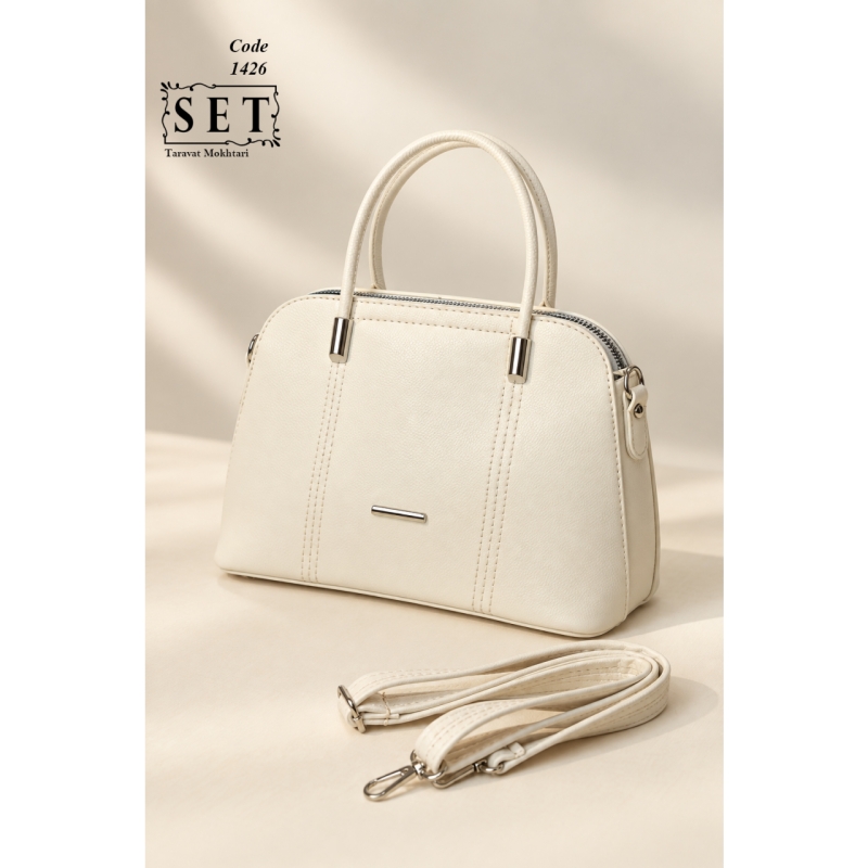 کیف زنانه اداری رنگ شیری کد 1426 برند SET