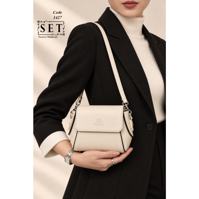 کیف فانتزی مدل نوا رنگ کرم کد 1427 برند SET